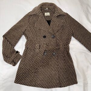 Belted‎ coat double breasted peacoat style brown jacket size medium